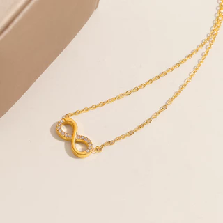 สร้อยคอสแตนเลสInfinity Stonesสำหรับผู้หญิง เคลือบทอง18K ไม่เป็นสนิม ไร้สารระคายเคือง
