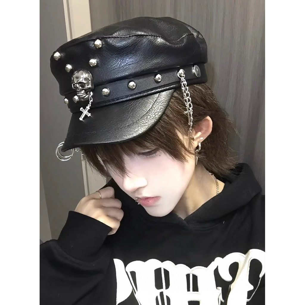 DISTRICT 5 - Retro Beret Bucket Sailor Hat Mix Y2K Style Tassel Chain Stud Hat