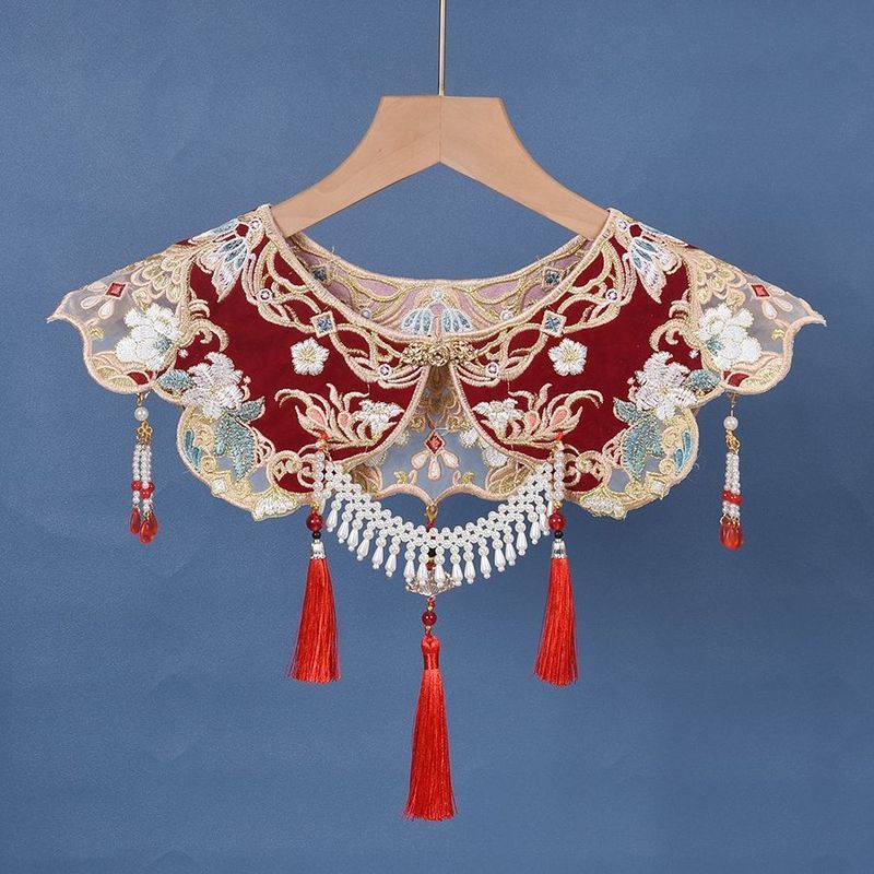 ปลอกคอ Hanfu สไตล์จีน ไข่มุก ที่ถอดออกได้ปักพู่ ผ้าคลุมไหล่สำหรับตกแต่งเสื้อผ้า