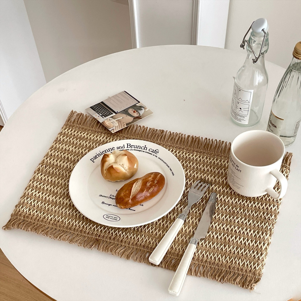 Ins ทอผ้าลินิน Placemat การจับคู่สี High-End Feeling เดสก์ท็อปฉนวนกันความร้อนตารางเสื่อ Photo Pro