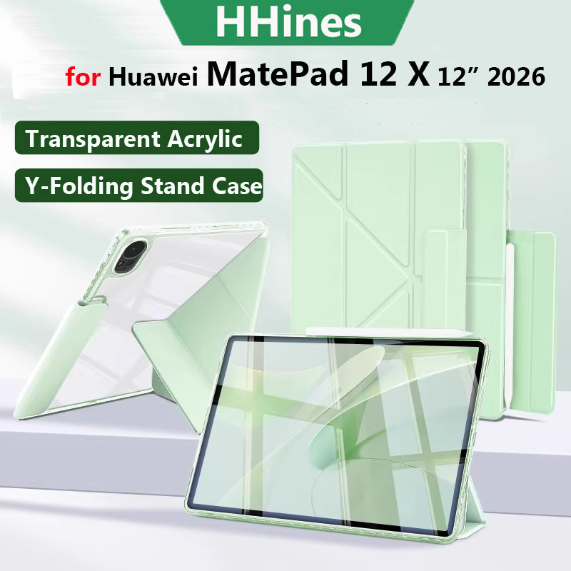 เคสสําหรับHuawei Matepad 12 X 12X 12 "2026 Pro 12.2 Air 12 11.5 นิ้วS 11.5 2025 SE 11 นิ้ว 11 2023 2021 Y-Foldableขาตั้งอะคริลิคใสสมาร์ทแม่เหล็กแท็บเล็ตปลอก