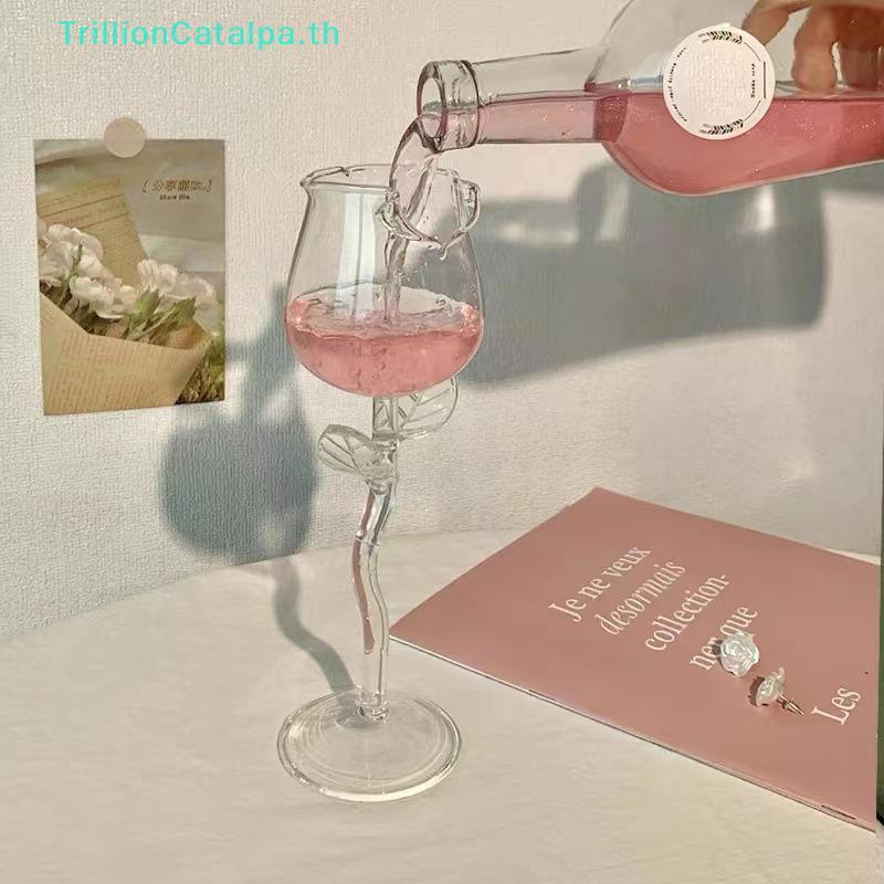 TrillionCatalpa Rose-Shaped Red Wine Glass Rose Shape Wine Glass ใบกุหลาบสี 150/400ml Rose Shaped Re
