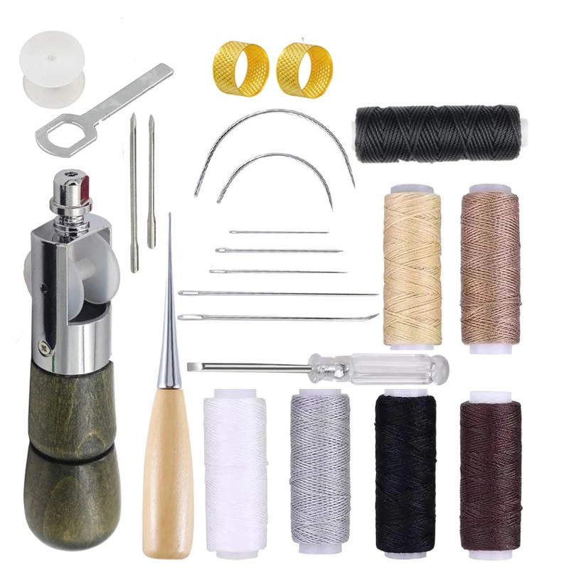 Leather sewing machine kit, including handheld sewing machine,7 needles, 6 colors of Wax thread, for