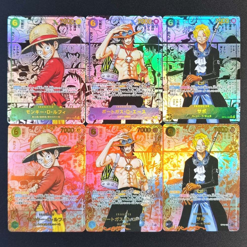 การ์ดเย็น DIY OPCG ญี่ปุ่นนูน One Piece Ace สีแดงลิงโรแมนติก Luffy Sabo การ์ด