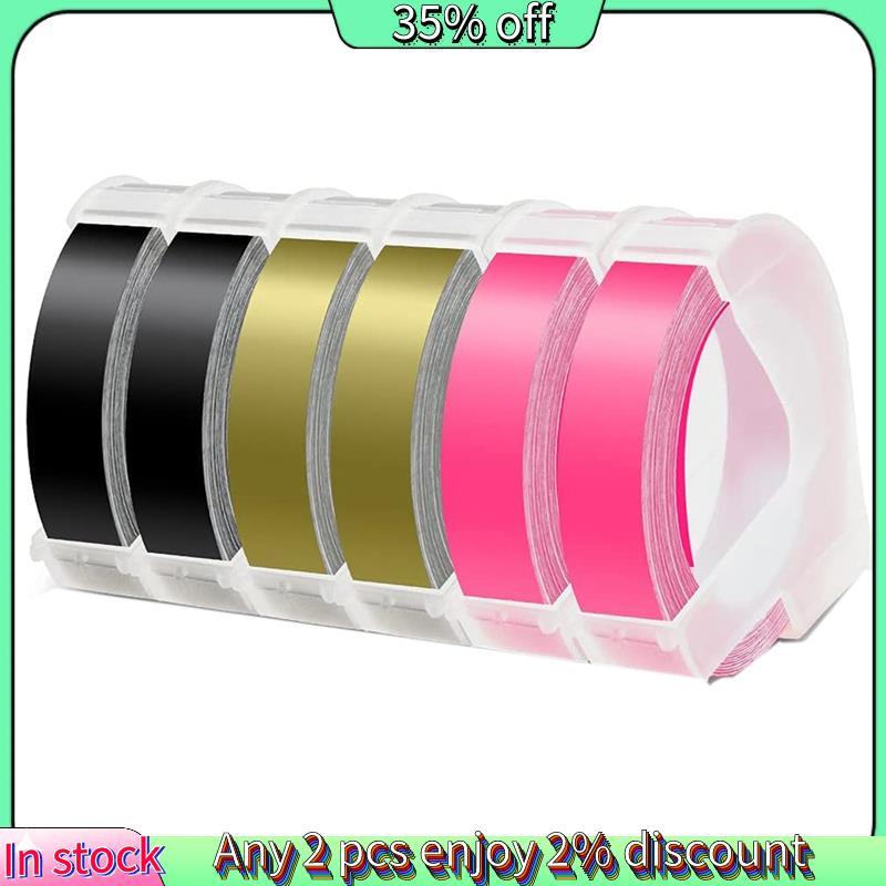 Hot-6 Roll Label Tape Replacement for Plastic 3D Embossed Label Tape 9mm Self-Adhesive Label (ดํา/ทอ