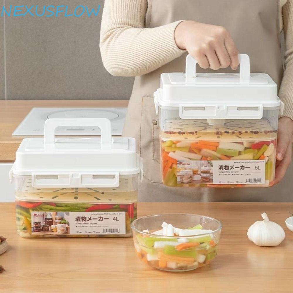 NEXUSFLOW ภาชนะกดกิมจิ,ภาชนะกิมจิแบบกดโปร่งใส,ตู้กับข้าวขวดดองความจุขนาดใหญ่แบบพกพาป้องกันการรั่ว 5 ลิตร