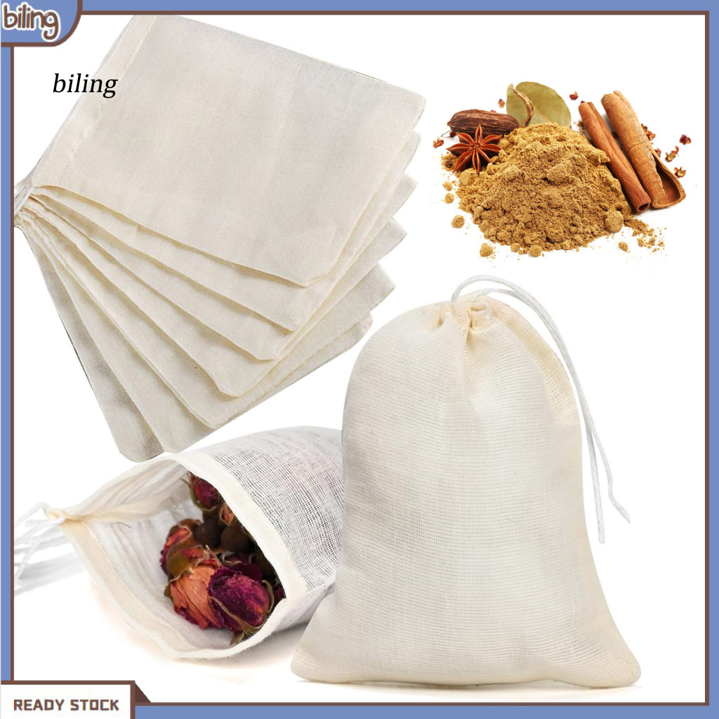 {biling} Reusable Cloth Spice Bag กระเป๋าผ้าขนาดเล็กสําหรับเครื่องเทศ 10/20 ชิ้นถุงเครื่องเทศผ้าฝ้ายแบบใช้ซ้ําได้พร้อมเชือกรูด – Natural Cheesecloth Tea Herb Soup Filter Bags for Brewing