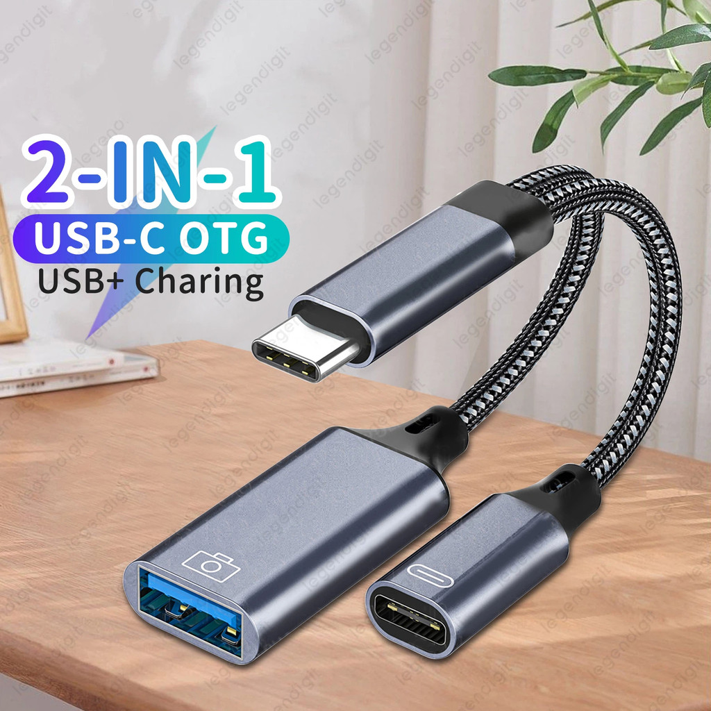 2in1 ประเภท C ถึง USB A OTG สายเคเบิลอะแดปเตอร์โทรศัพท์พร้อมสายชาร์จและพอร์ต USB สําหรับ iP15 16 Pro