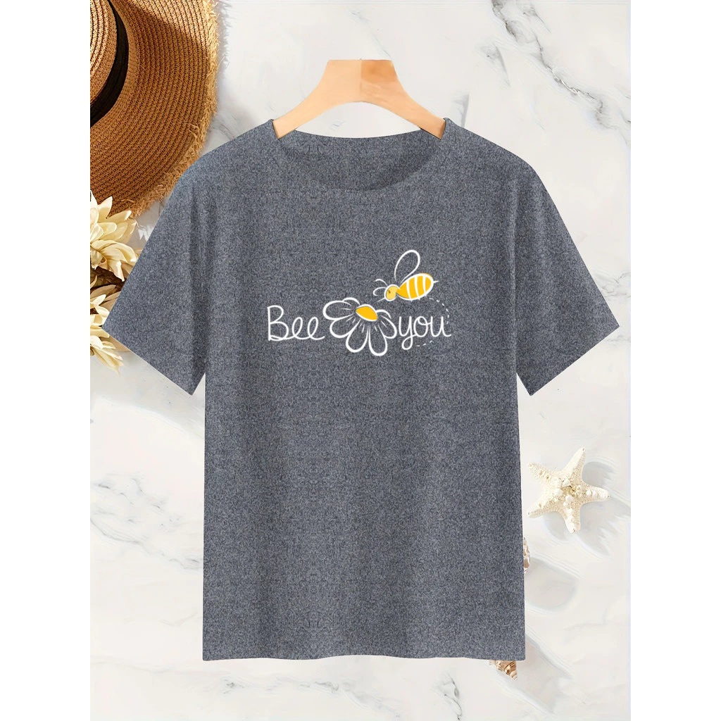 เสื้อยืดผู้หญิงลายผึ้งดอกไม้ แขนสั้นคอกลม ทรงหลวม thumbnail 8