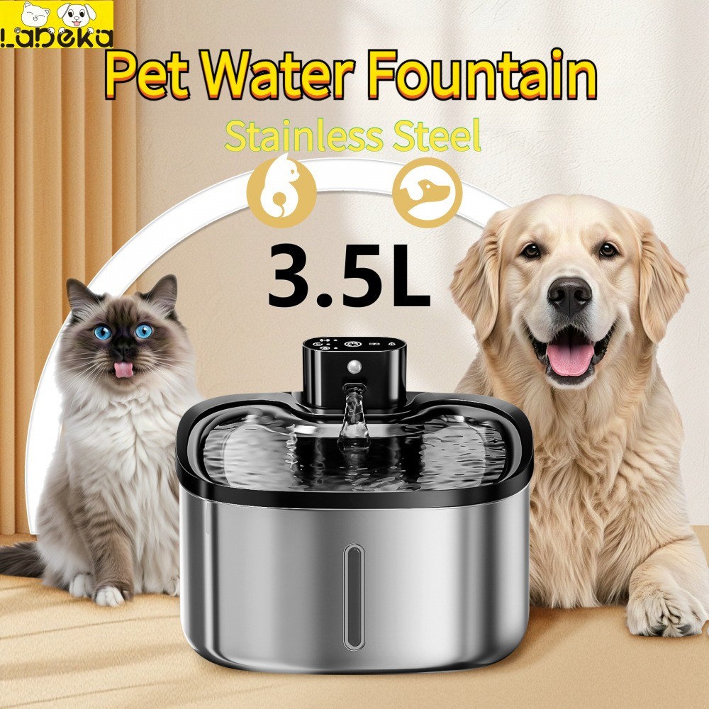 W04-น้ำพุแมวไร้สาย เครื่องให้น้ำสัตว์เลี้ยง พร้อมเซ็นเซอร์อัจฉริยะ พร้อมตัวกรองและการทำงานที่เงียบ สแตนเลส ที่ให้น้ำสัตว์เลี้ยง 3.5L