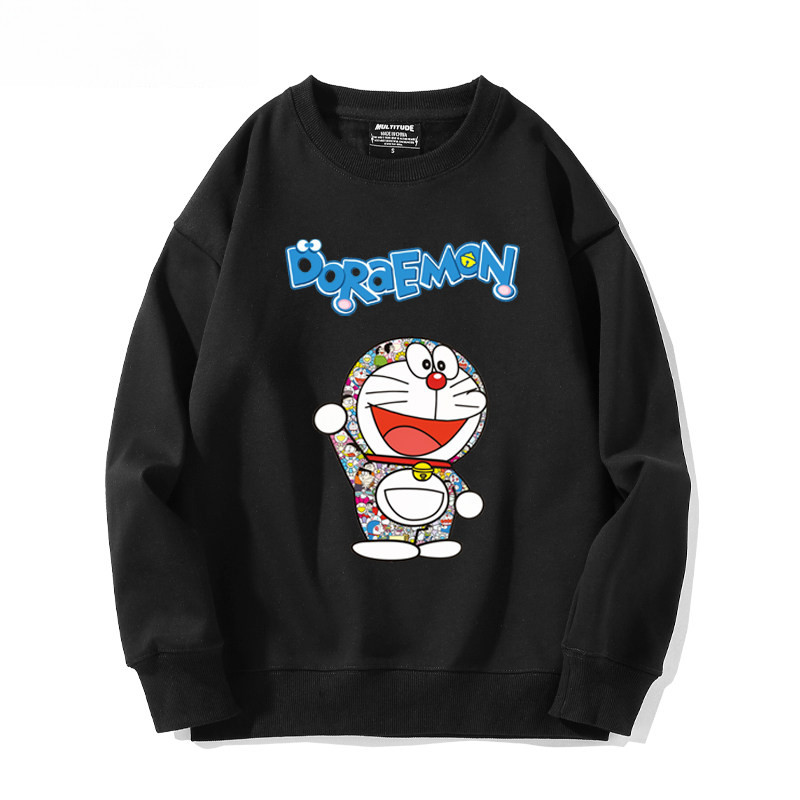 เสื้อสเวตเตอร์คอกลมสีดำ Doraemon แบบหลวม ๆ แขนยาว สำหรับทุกโอกาส - รูปที่ 2
