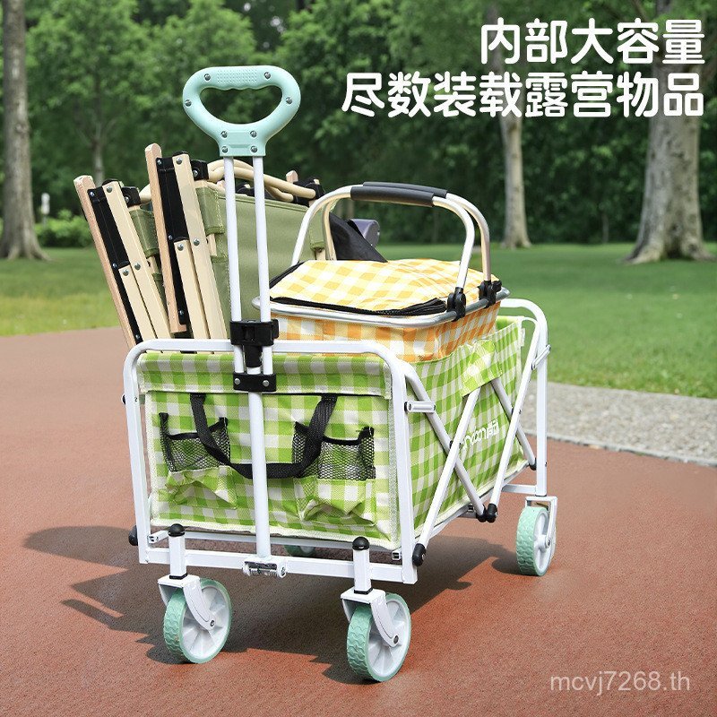 รถเข็นพับได้แผงลอยรถเข็นค่ายปิกนิกรถเข็นกลางแจ้งค่ายการจัดเก็บแบบพกพาพับเก็บได้ QN87