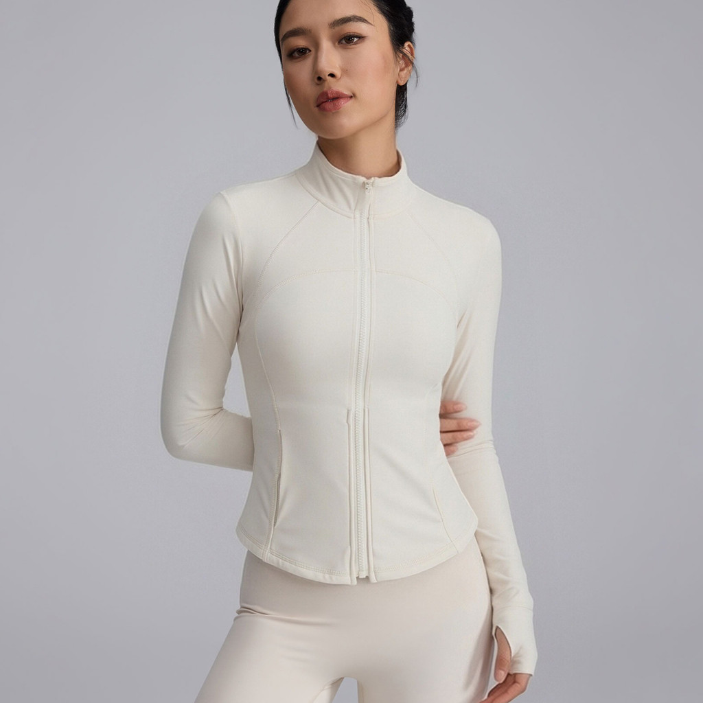 【LASYYOGA】สปอร์ตโค๊ท ลายจั๊มเป็นซิป มีกระเป๋าด้านข้าง สวมใส่ง่าย สำหรับการวิ่งและทำโยคะ