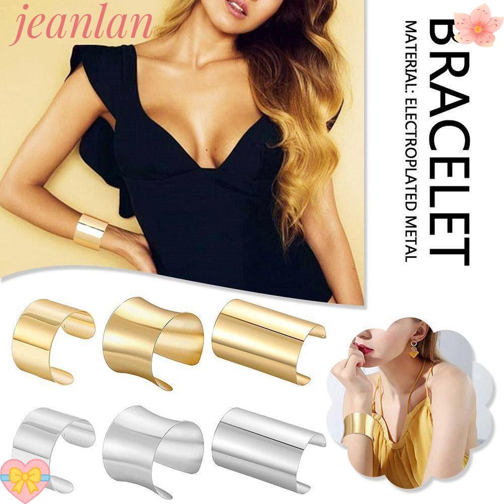 Jeanlan เปิดสร้อยข้อมือ Armlet, เรขาคณิตปรับกําไลข้อมือ, แฟชั่นทอง/เงินพื้นผิวมันวาวสร้อยข้อมือโลหะผู้หญิง