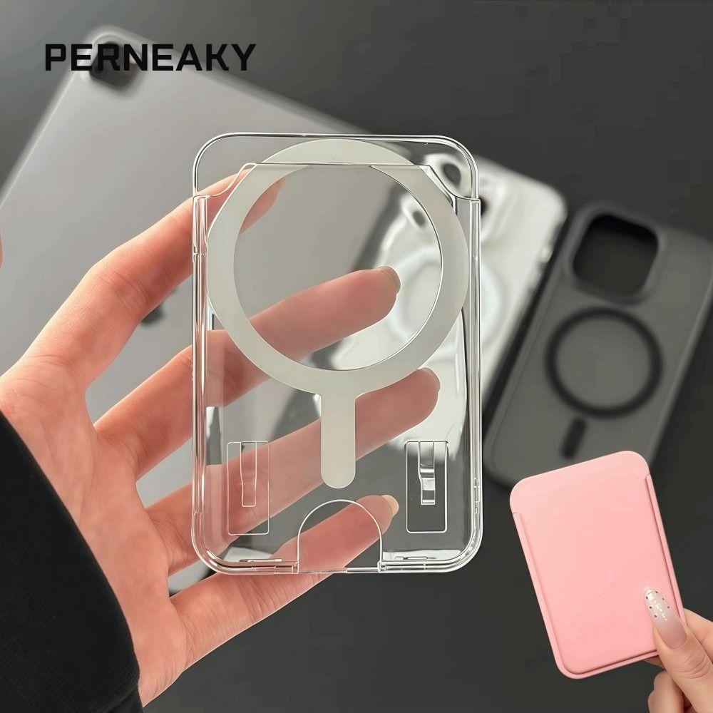 PERNEAKY สําหรับกระเป๋าสตางค์ MagSafe, ที่ใส่บัตรแม่เหล็กโทรศัพท์กันรอยขีดข่วนโปร่งใส, กระเป๋าใส่การ์ดโทรศัพท์อะคริลิคสีทึบทนทานสําหรับ 17 16 15 14 13 12 11