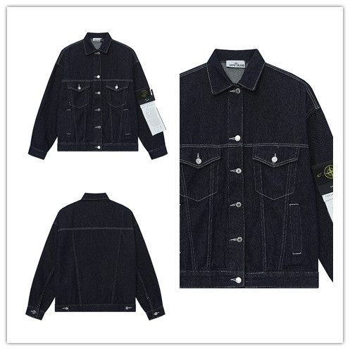 VA1T Stone Island Men's Denim Long Sleeve Shirt Korean Style Loose Fit Versatile Washed Jacket Thin 