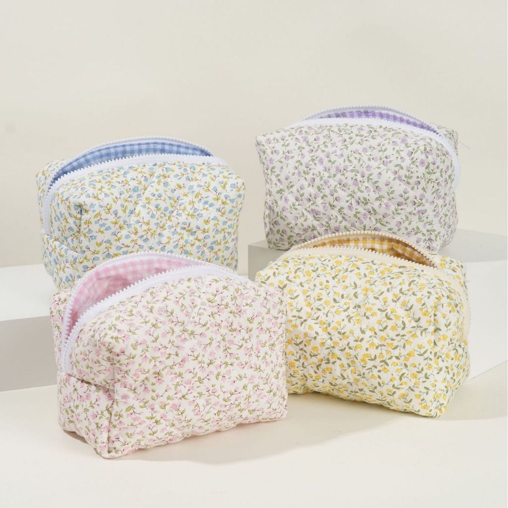 Hot Sale#[3373People Collection]Floral Quilted Makeup Bag Large Capacity Cotton Storage Toiletry Bag