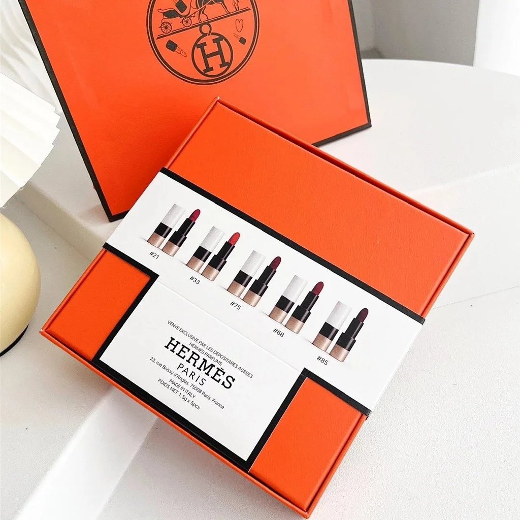 Herme ** H Home Lipstick 21/33/75/68/85 Herme Lipstick Sample กล่องของขวัญ 5 ชิ้น 1.5g * 5