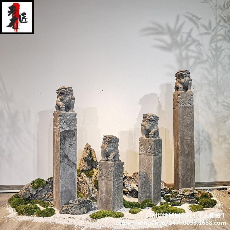 Pixiu หิน Lion Bolt ม้ากอง Bluestone ตกแต่ง Bolt ม้า Kirin Horse Pile หินแกะสลักโบราณ Mythical Beast