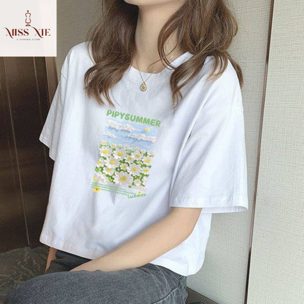 เสื้อครอปสั้นผู้หญิง สไตล์ฤดูร้อนใหม่ สไตล์เกาหลี สีขาว ทรงหลวม ดีไซน์ทันสมัย ​​เนื้อผ้าใส่สบาย