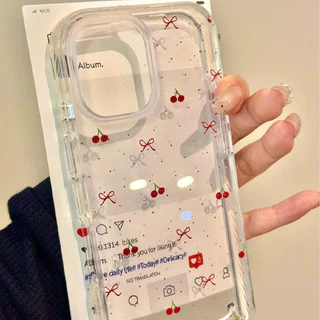 เคสไอโฟน11 สำหรับ iPhone 17 Pro 13 15 11 14 12 Pro Max 7Plus XR 7 8 15 14Plus X XS Max ผ้าคลุมนุ่มเชอร์รี่โรแมนติกหวาน