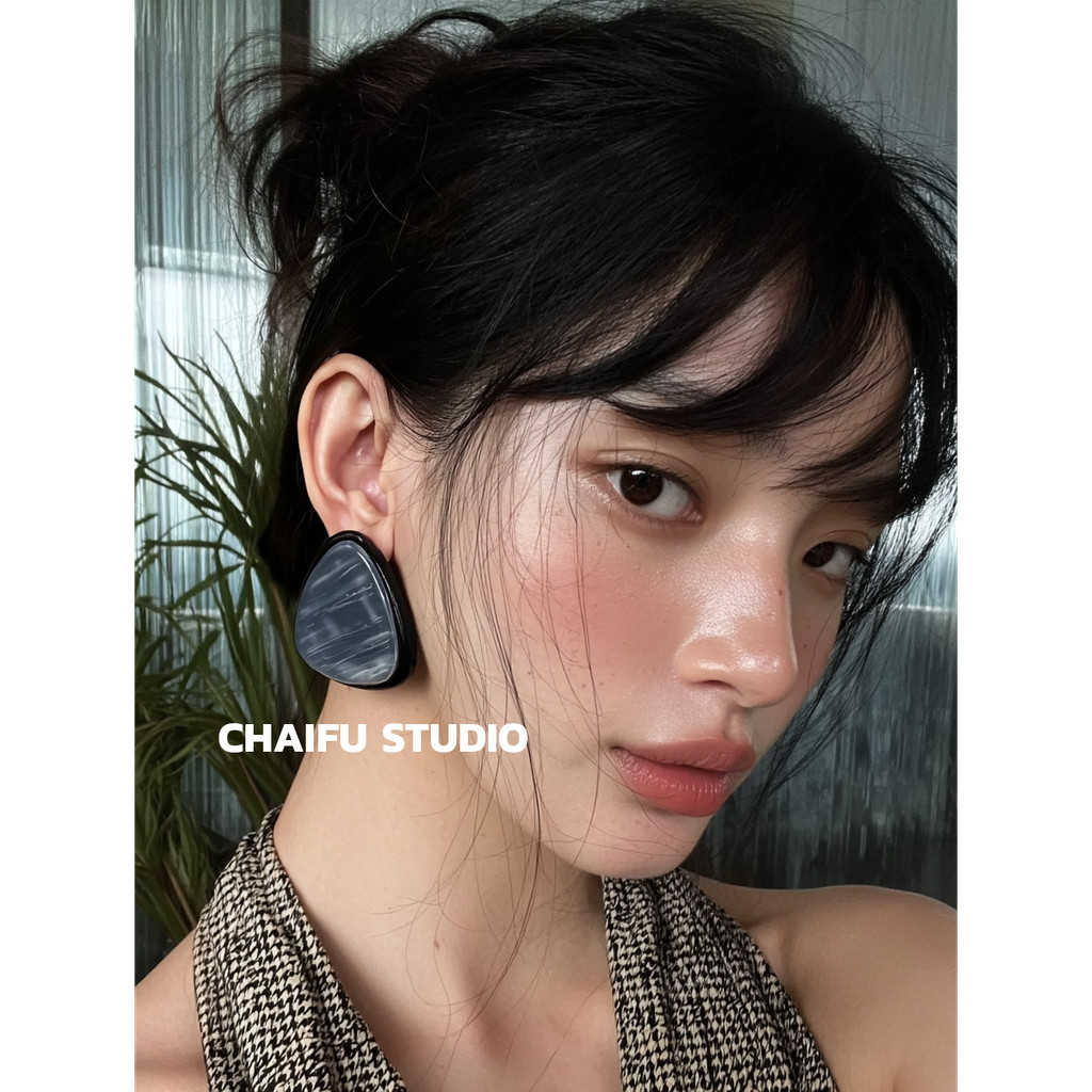 Star Studio/E269 INS สไตล์ไล่ระดับสีสามเหลี่ยมขอบต่างหู Retro ต่างหูการออกแบบโอ้อวด