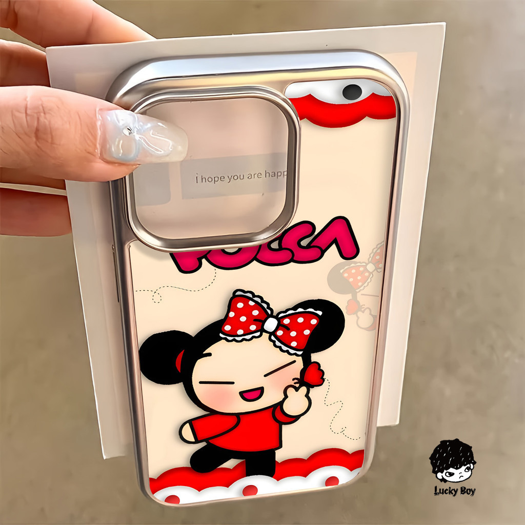 สําหรับiphone 17 Pro Max Pucca น่ารัก 16 15 14 13 12 11 Pro Max 8 7 Plus X XR Xs Maxนุ่มหรูหราElectroplatedกรอบโปร่งใสเคสโทรศัพท์