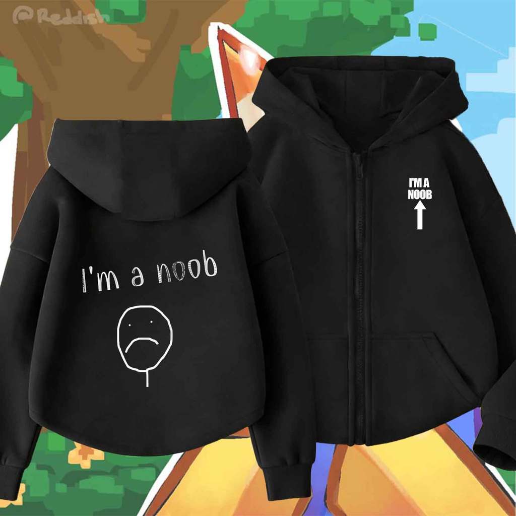 Kids I'm Noob Print Zip Hoodie Cartoon Style Casual Hooded Jacket for Boys Girls