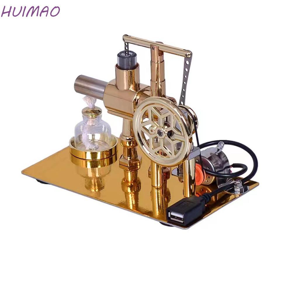 HUIMAO เครื่องกําเนิดกระบอกคู่ เครื่องยนต์สเตอร์ลิงลมร้อน พร้อมหลอดไฟ LED รุ่นเฟืองบาลานซ์