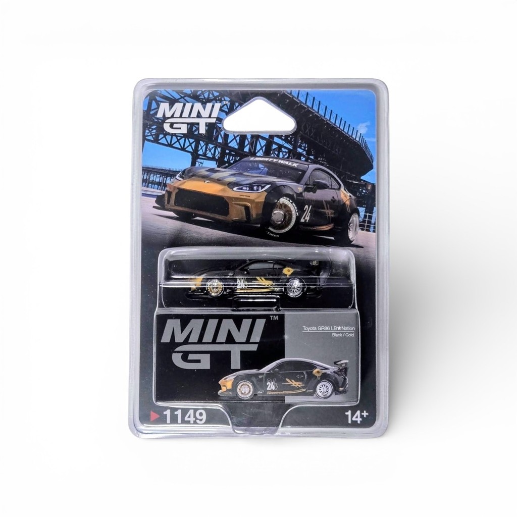 MINI GT No.1149 Toyota GR86 LB Nation Black / Gold Blister packaging MGT01149-BL