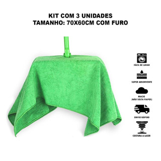 Kit 3 Panos de Chão Microfibra 70x60cm Gigante Furo para Rodo Dupla Camada