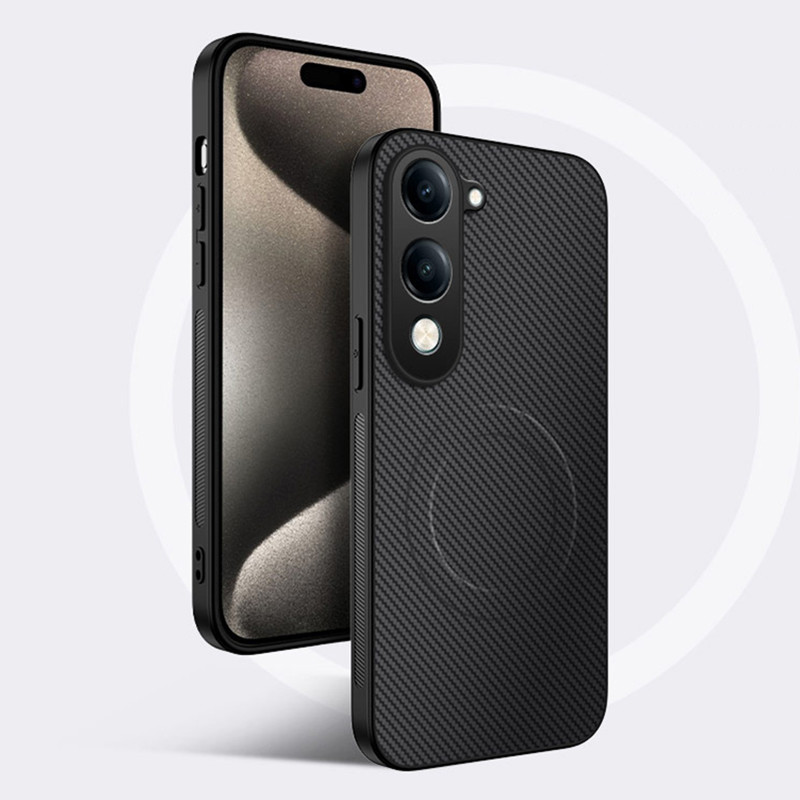 Vivo Y04 Y19S Pro Y21d Y29 Y29S Y31 คาร์บอนไฟเบอร์หนังแม่เหล็กเคสโทรศัพท์ป้องกันกล้องกันกระแทกซิลิโคนอ่อนนุ่มฝาครอบ