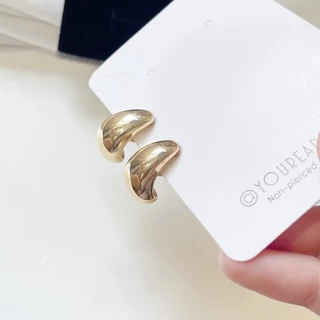 [หนีบ, เจาะ] ต่างหูเรียบหรูลุค Old money ทรงตัว C หยดน้ำ สีเงิน สีทอง แพ้ง่ายใส่ได้