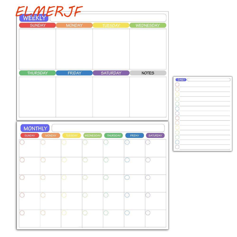 ELMEJF สติ๊กเกอร์ตู้เย็น To Do List Home Office Kitchen Soft Whiteboard A3 Magnetic Month Planner