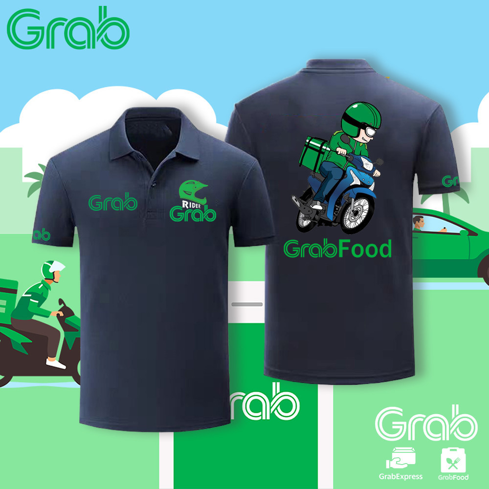 เสื้อผ้าฝ้าย 【สินค้าพร้อมส่ง】Polo Grab Food Rider Baju Grab Classic Polo เสื้อโปโลแขนสั้น top Grab F