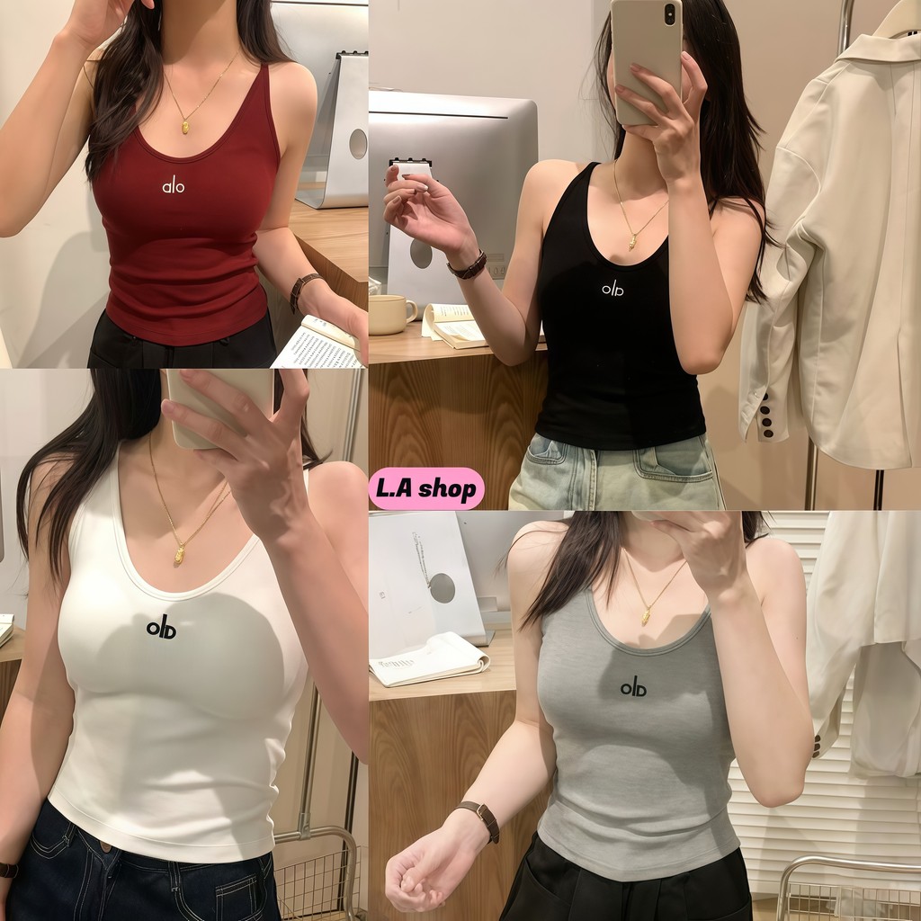 L.A Shop★เสื้อคุณภาพดี เสื้อสายเดี่ยว เสื้อกล้าม เสริมฟองน้ำ ทรงรัดพอดี ดีไซน์ลายตัวอักษร -FY1338