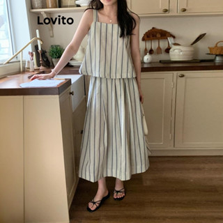 Lovito ชุดกระโปรงลําลองลายทาง บล็อกสี เสื้อหรือกางเกงท่อนล่า…