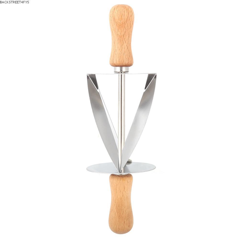 BACKSTAGEEET4FC3 เครื่องตัดล้อแป้ง, ลูกกลิ้งไม่สม่ําเสมอด้ามไม้ยาวครัวซองต์ Rolling Cutter, Crossed 