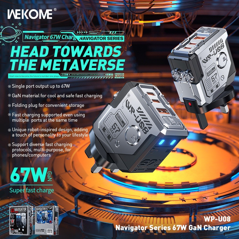 { SmileShopAcc } NAVIGATOR SERIES 67 WATT OME WPU08 ADAPTER / 67W หัวชาร์จ FAST CHARGING 1 USB 2 TYP