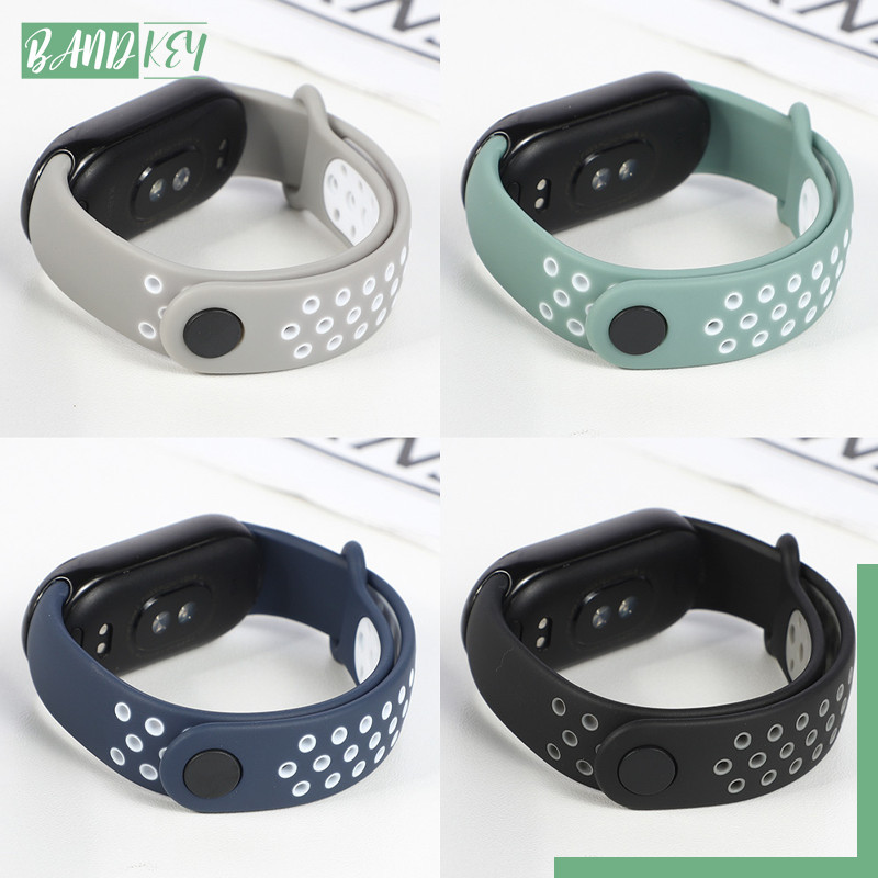 สายพานยาง for Mi Band 10 9 8 สายรัดข้อมือกีฬาสองสีซิลิโคนสายคล้องคอ for Smartwatch Xiaomi Smart Band 8/9/10 Strap