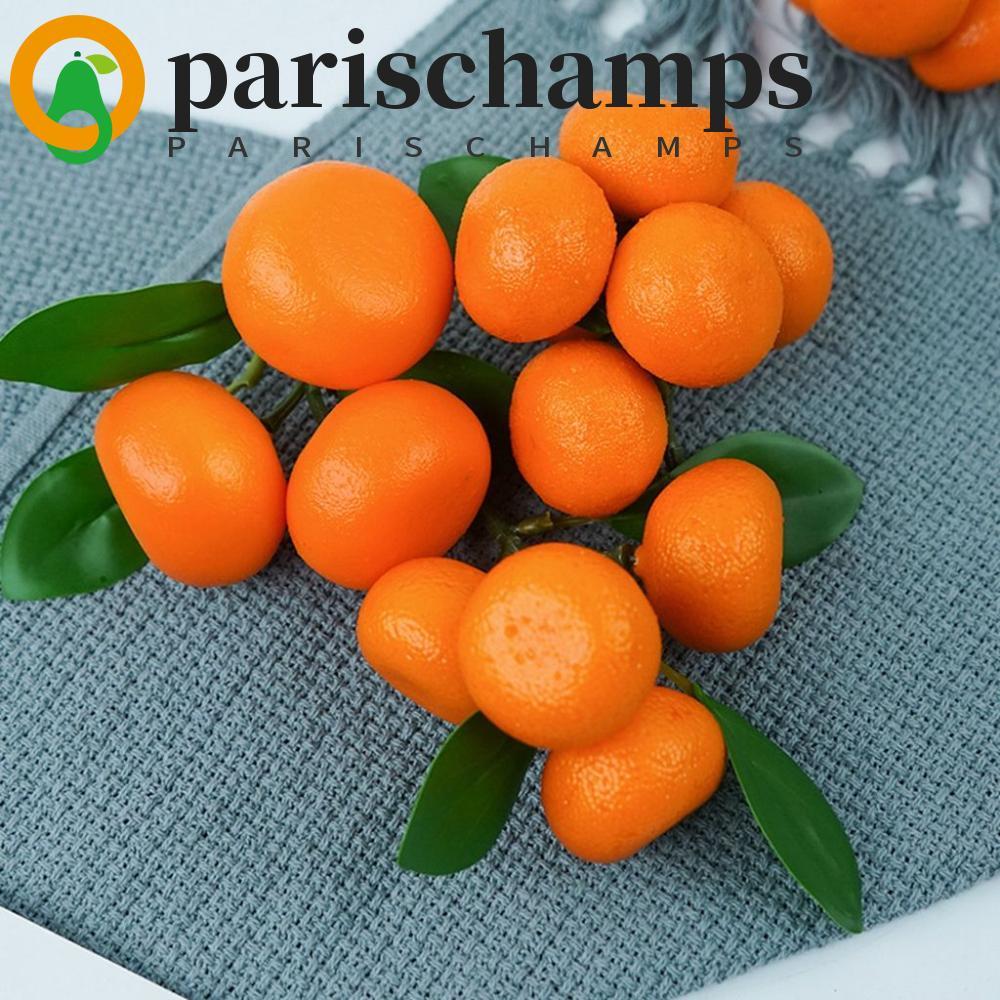 PARISCHAMPS ส้มปลอมสีสดใส 1 ชิ้นเครื่องประดับบ้านเลียนแบบผลไม้แสดงด้วยผลไม้และใบไม้รุ่นส้มเขียวหวาน