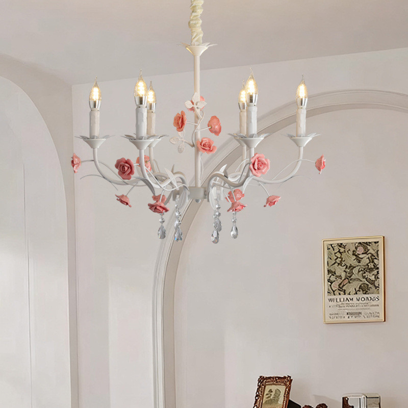 Rustic Rose Bedroom Chandelier French Style Living Room Children's Room Floral Warm American Retro P