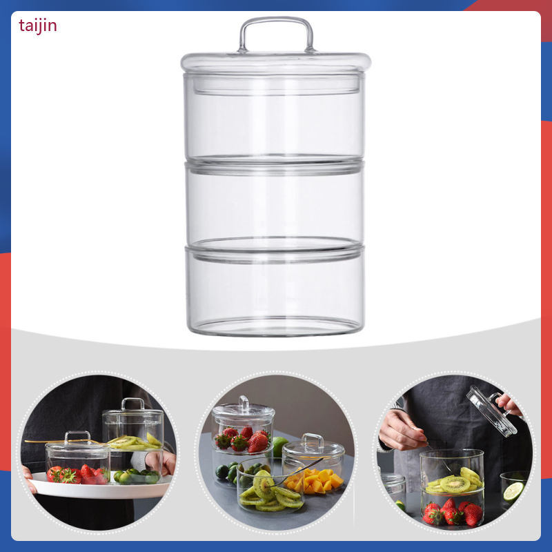 1เซ็ตวางซ้อนกันได้แก้วชามผลไม้โปร่งใสตู้เย็นOrganizerขวดถนอมอาหารtajin
