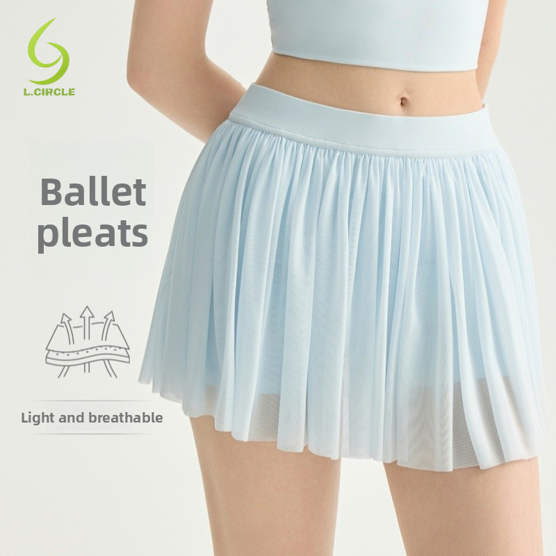 L.CIRCLE กระโปรงกีฬาโยคะสําหรับ Pickball Ballet-Like Feeling จีบเอวสูงบาง