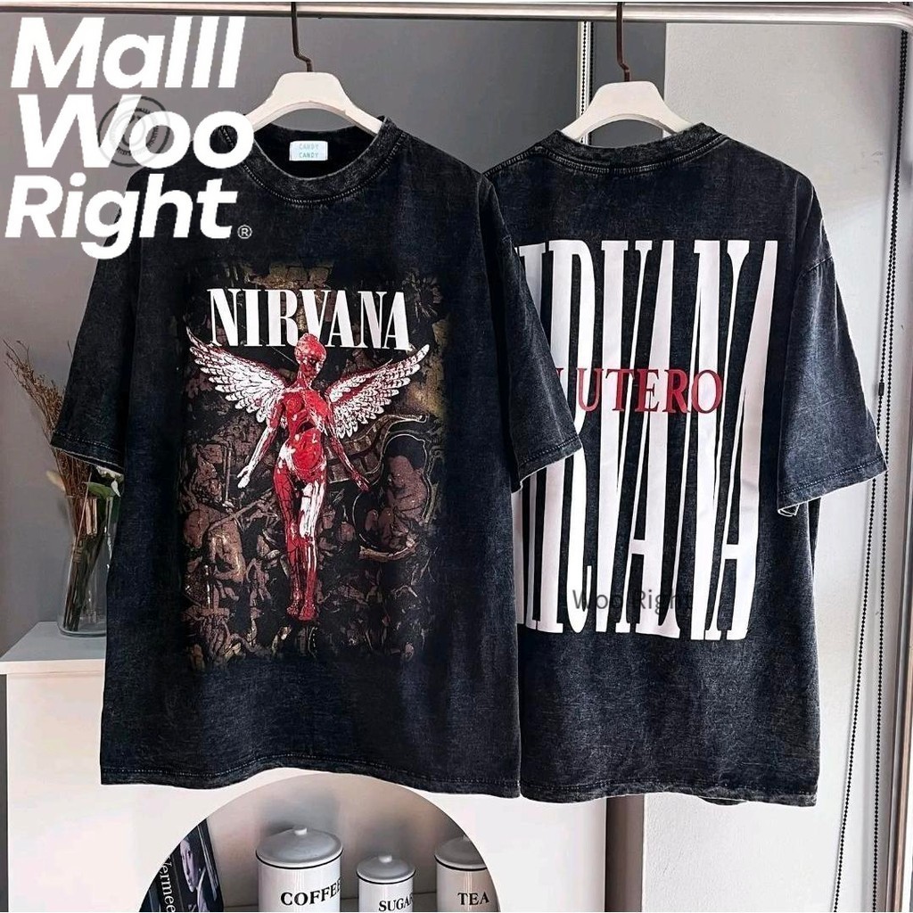 (จัดส่งตลอด 24 ชั่วโมง)WR เสื้อยืด oversize เสื้อยืดคอกลม สวมใส่สบาย ลาย "NIRVANA" วินเทจ สกรีนลาย ไม่หดตัว แนวสตรีท