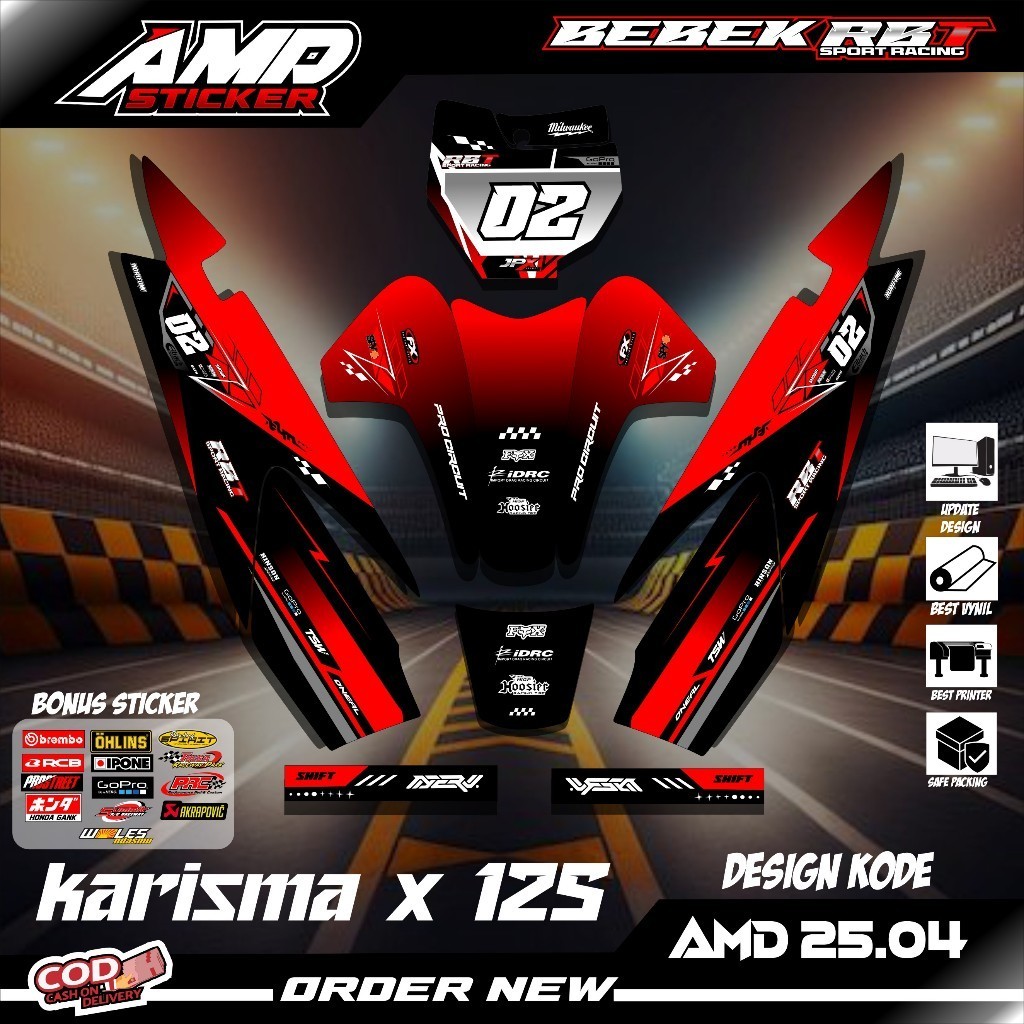 สติ๊กเกอร์ STRIPING RBT KARISMAX125 BEBEK MODIF SUPERMOTO YZ CRF KLX RBT ดีไซน์ปัจจุบัน