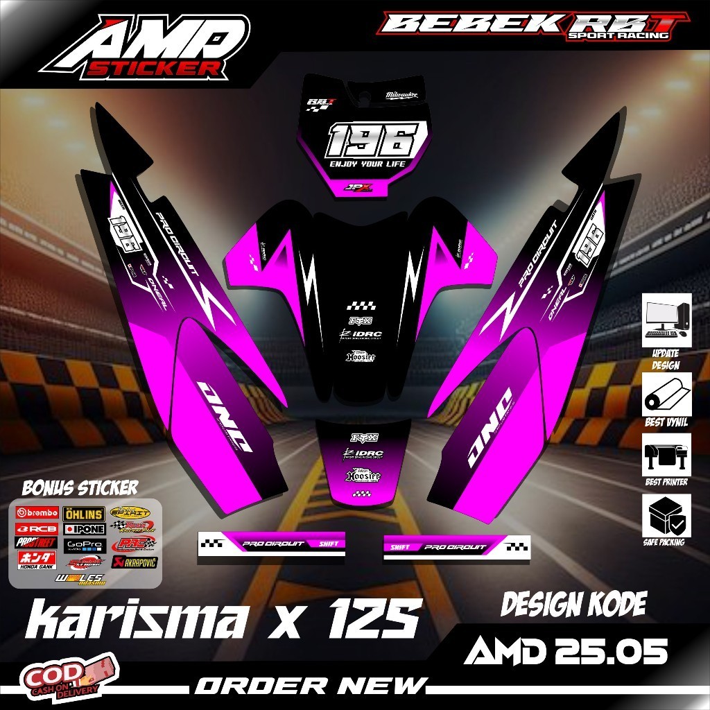 สติ๊กเกอร์ STRIPING RBT KARISMAX125 BEBEK MODIF SUPERMOTO YZ CRF KLX RBT ลายใหม่ล่าสุด