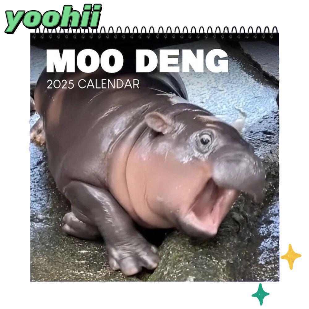 YOOHII ปฏิทิน Hippopotamus, 2025 Moo Deng Creative Calendar, 50 ชิ้น Copperplate กระดาษแขวน Baby Hip