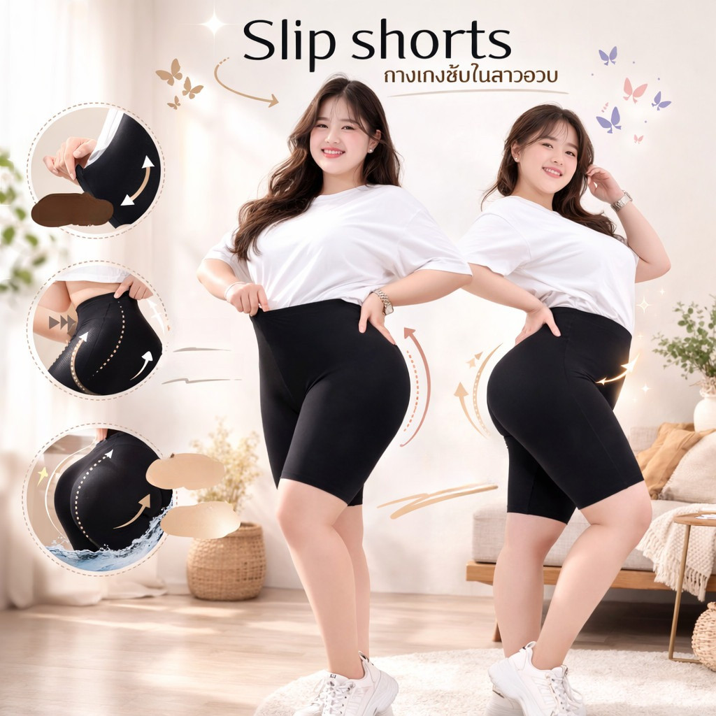กางเกงซับในไซส์ใหญ่ ผ้ามันยืดเยอะ สีดำล้วน กันโป๊ ใส่สบาย รุ่น NWB1622