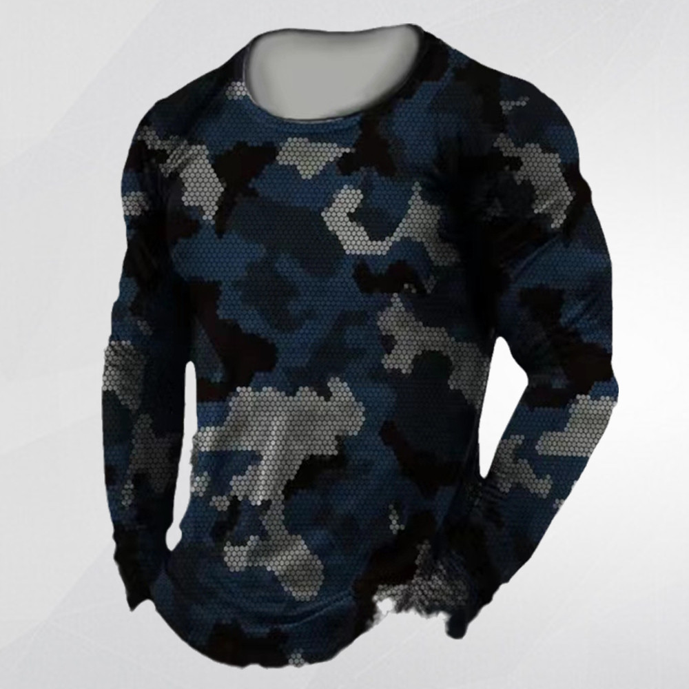 เสื้อยืดแขนยาวโพลีเอสเตอร์แห้งเร็ว Unisex Camo 3D พิมพ์ขนาดบวกเสื้อลําลองระบายอากาศ